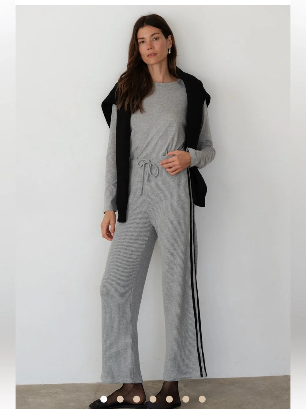 DONNI. Thermal crop waffle stripe track pant heather grey - Picture 1 of 3